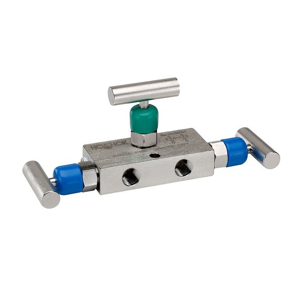 Noshok 3 Valve Manifold, Soft Seat, Flange x 1/2 NPT Female, Steel, 0.375" Orifice 3510-MFC